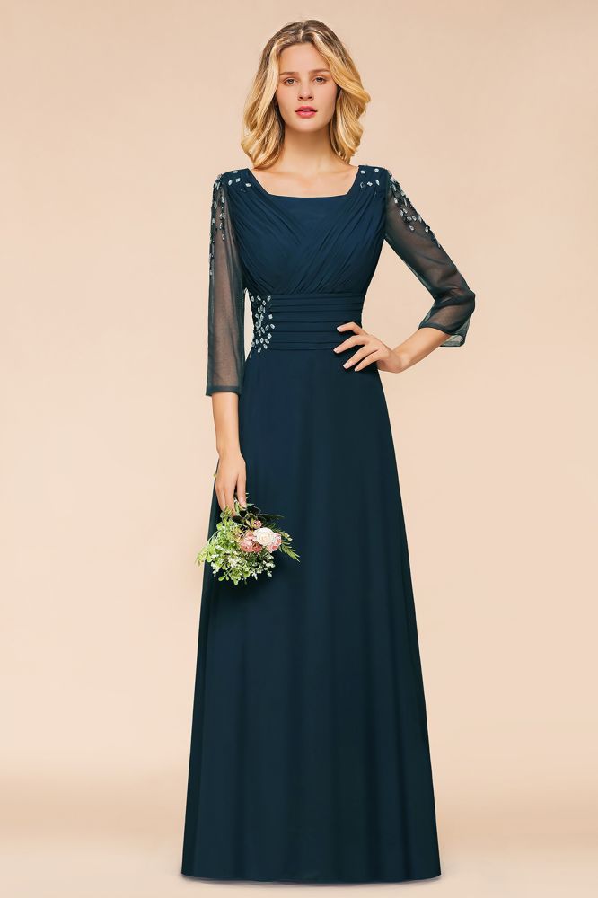 Elegant Long Sleeves Crystal A-line Bridesmaid Dress Maxi Formal Dress