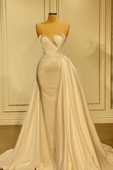 Elegant Long White Glitter Sleeveless Mermaid Wedding Dresses With Lace