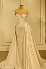 Elegant Long White Glitter Sleeveless Mermaid Wedding Dresses With Lace