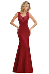 Elegant Mermaid Evening Party Dress Sleeveless V-neck Silk Slim Prom Gown
