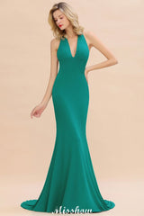 Elegant Mermaid Halter Evening Dress Simple Sleeveless Floor Length Party Gown