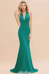 Elegant Mermaid Halter Evening Dress Simple Sleeveless Floor Length Party Gown