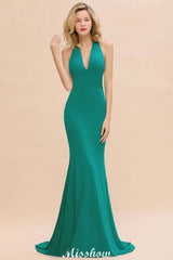 Elegant Mermaid Halter Evening Dress Simple Sleeveless Floor Length Party Gown