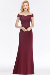 Elegant Mermaid Off-the-Shoulder Burgundy Bridesmaid dresses with Lace