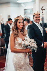 Elegant Mermaid Spaghetti Straps Backless Wedding Dresses With Lace