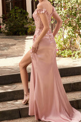Elegant Off-the-Shoulder Appliques Prom Dress With Slit