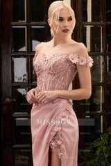 Elegant Off-the-Shoulder Appliques Prom Dress With Slit
