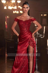 Elegant Off-the-Shoulder Appliques Prom Dress With Slit