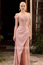 Elegant Off-the-Shoulder Appliques Prom Dress With Slit