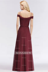 Elegant Off-the-Shoulder Burgundy Bridesmaid Dresses Spaghetti-Straps Affordable Maid of Honor Dress