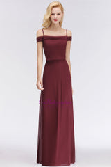 Elegant Off-the-Shoulder Burgundy Bridesmaid Dresses Spaghetti-Straps Affordable Maid of Honor Dress