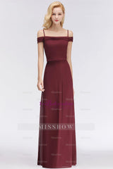Elegant Off-the-Shoulder Burgundy Bridesmaid Dresses Spaghetti-Straps Affordable Maid of Honor Dress