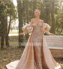 Elegant Off-the-shoulder Long Sleeve Prom Dress Mermaid Evening Gowns