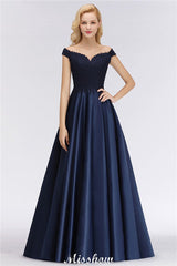 Elegant Off-the-Shoulder Ruffles Beads Prom Dresses | A-Line Sleeveless Evening Dresses