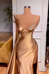 Elegant One Shoulder Sequined Long Sleeve Prom Dress With Slit