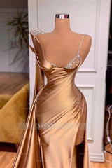 Elegant One Shoulder Sequined Long Sleeve Prom Dress With Slit