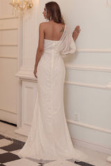 Elegant One Shoulder Sequins Split Mermaid Prom Dress