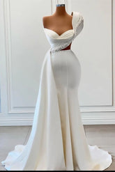 Elegant One-Shoulder Sweetheart Sleeveless A-line Wedding Dresses With Beads