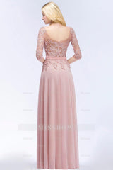 Elegant Scoop Half-Sleeves Lace Dusty Rose Bridesmaid Dresses With Pearls
