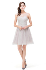 Elegant Silver A-line Mini Crew Bridesmaid Dresses