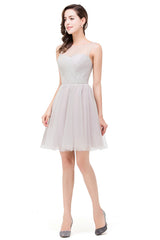 Elegant Silver A-line Mini Crew Bridesmaid Dresses