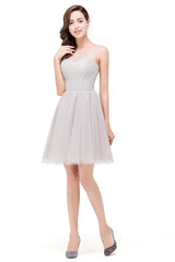 Elegant Silver A-line Mini Crew Bridesmaid Dresses