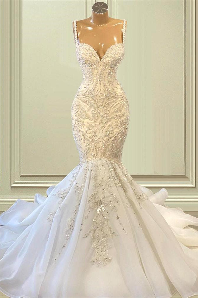 Elegant Sleeveless Sweetheart Lace Mermaid Wedding Dress misshow