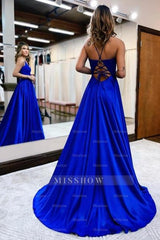 Elegant Spaghetti Straps A-Line Prom Dresses Evening Gowns With Slit