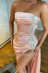 Elegant Strapless Beading High-Split Mermaid Prom Dresses