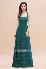 Elegant Straps Peacock Chiffon Appliques Bridesmaid Dresses Sleeveless On Sale