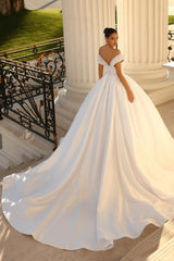 Elegant sweetheart cap sleeves ball gown satin wedding dress sequined
