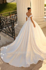 Elegant sweetheart cap sleeves ball gown satin wedding dress sequined