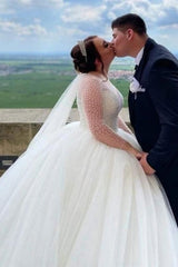 Elegant Sweetheart Long Sleeves Ball Gown Tulle Wedding Dresses