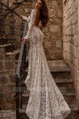 Elegant sweetheart longsleeves mermaid lace Wedding dresses