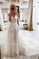 Elegant sweetheart off-the-shoulder cap sleeves a-line lace wedding dress