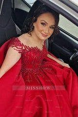 Elegant v-neck capsleeves a-line satin Wedding dresses