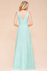 Elegant V-Neck Chiffon Bridesmaid Dress A-line Maxi Wedding Party Dress