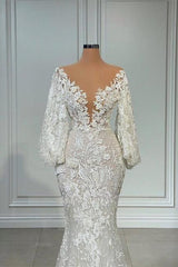 Elegant V-neck Long Sleeves Mermaid Lace Wedding Dress