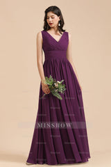 Elegant V-Neck Ruffle A-line Chiffon Lace Bridesmaid Dresses