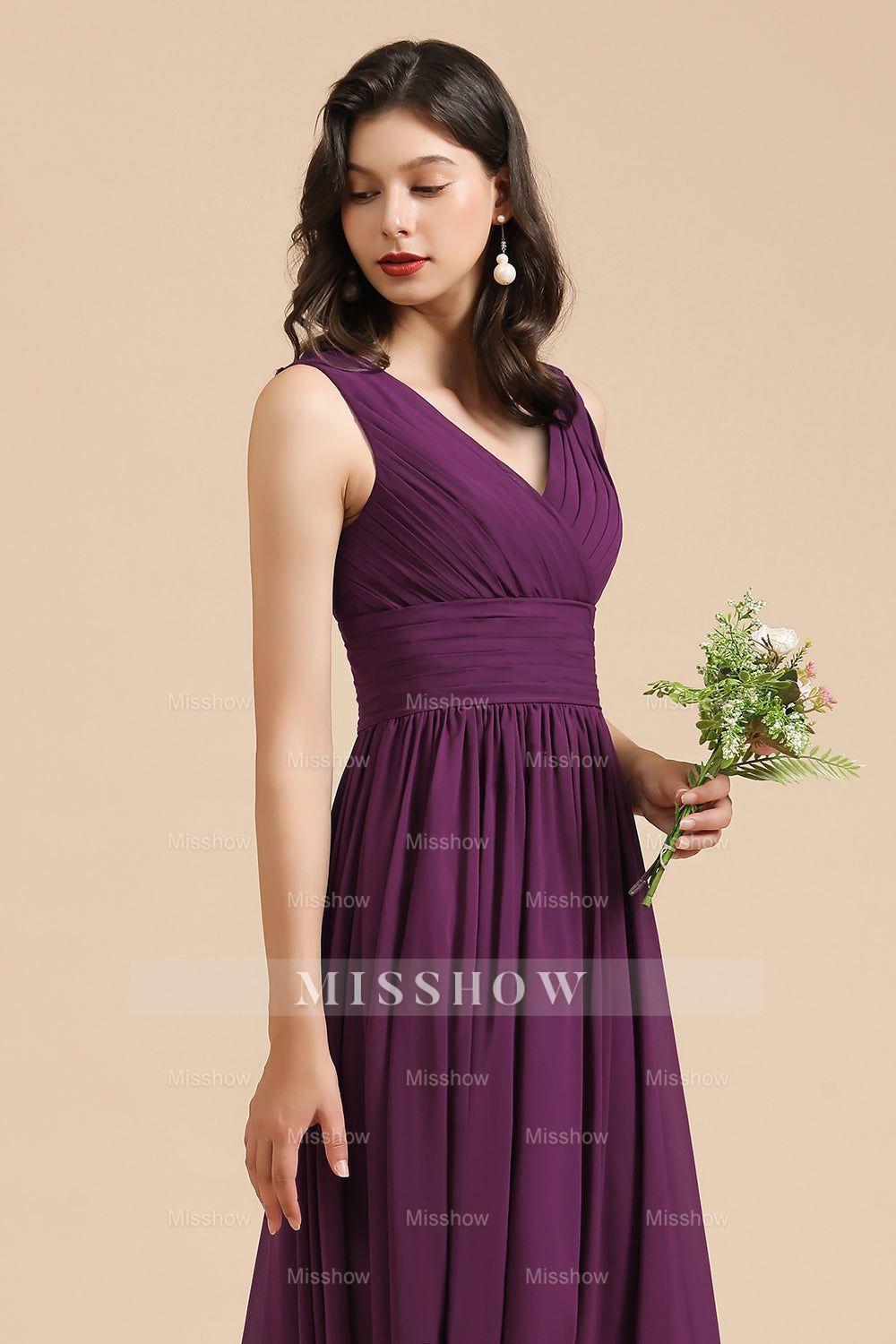 Elegant V-Neck Ruffle A-line Chiffon Lace Bridesmaid Dresses