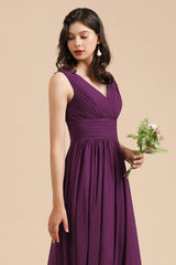 Elegant V-Neck Ruffle A-line Chiffon Lace Bridesmaid Dresses