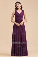 Elegant V-Neck Ruffle A-line Chiffon Lace Bridesmaid Dresses