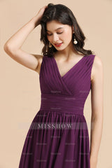 Elegant V-Neck Ruffle A-line Chiffon Lace Bridesmaid Dresses