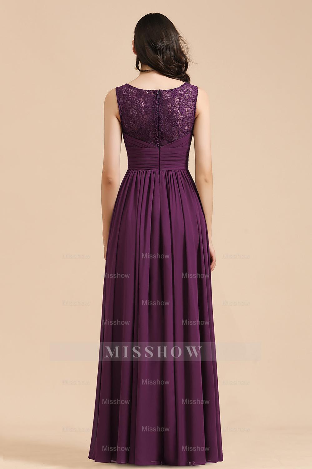 Elegant V-Neck Ruffle A-line Chiffon Lace Bridesmaid Dresses