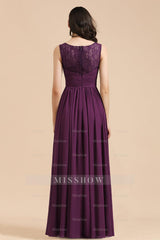 Elegant V-Neck Ruffle A-line Chiffon Lace Bridesmaid Dresses