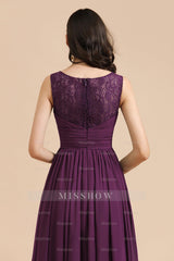 Elegant V-Neck Ruffle A-line Chiffon Lace Bridesmaid Dresses