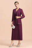 Elegant V-Neck SLeeveless Apppliques Grape Mother of Bride Dress with Wraps-misshow.com