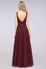 Elegant V-Neck Strap Backless Ruffles Chiffon Floor-Length Bridesmaid Dress