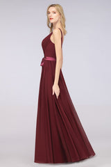 Elegant V-Neck Strap Backless Ruffles Chiffon Floor-Length Bridesmaid Dress