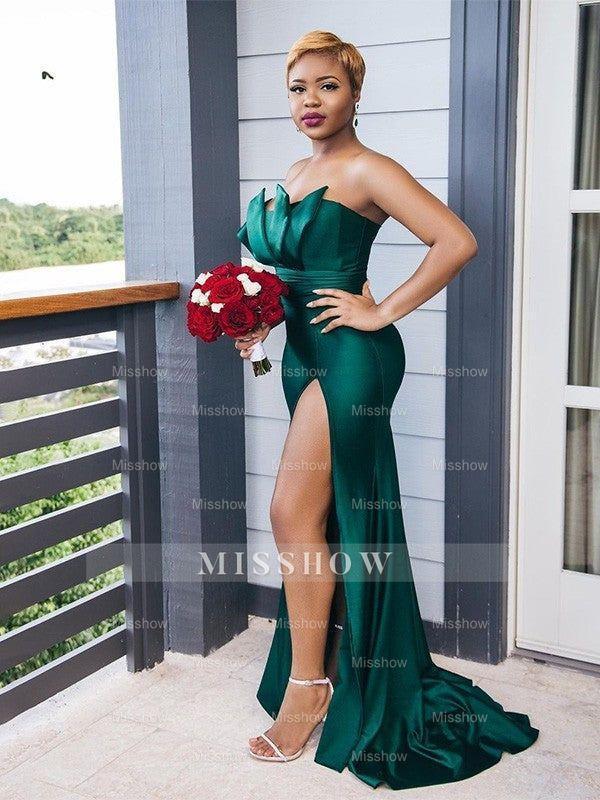 Elegant Vintage Off-the-Shoulder Elastic Woven Satin Ruched Sleeveless Bridesmaid Dresses